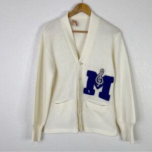 Vintage Stadium White Letterman Shaker Cardigan Sweater